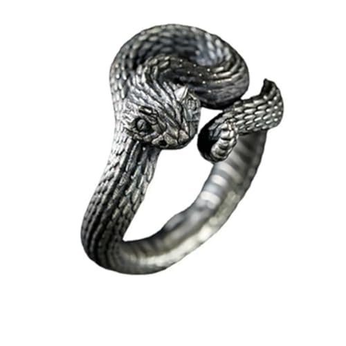 Caiduoduo Klapperschlange Ring Vintage versilbert Schlange Ring Party Punk Domineering Ring Frauen Männer Ring Hip Hop Schmuck von Caiduoduo