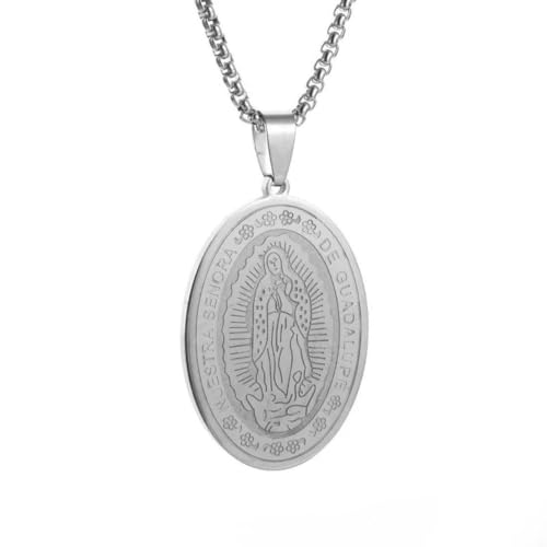 Caiduoduo Klassische Jungfrau Maria Edelstahl Anhänger Halskette für Frauen der Hingabe Katholischer Schmuck Amulett Geschenk von Caiduoduo