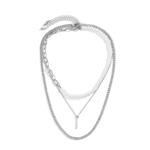 Caiduoduo Klassische geometrische Stab Anhänger Halskette für Männer Punk halbe Imitation Perle kubanische Gliederkette Choker Halskette Party Schmuck von Caiduoduo