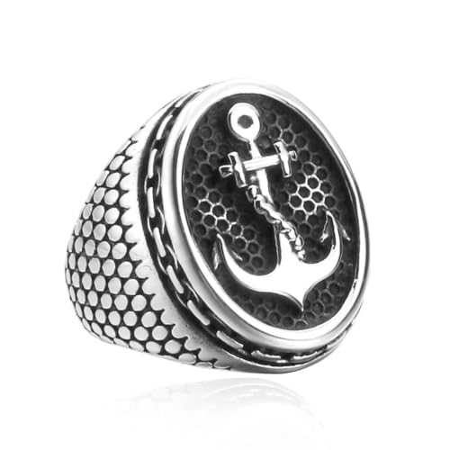 Caiduoduo Klassischer Anker Siegelring Herren Gothic Edelstahl Amulett Glücksringe Vintage für Mann Frau Schmuck Geschenk von Caiduoduo