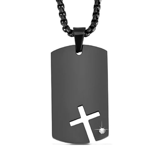 Caiduoduo Kreuz Dog Tag Halskette Edelstahl Hohlkreuz Anhänger für Männer Frauen Starker und mutiger christlicher Schmuck Amulett Geschenk von Caiduoduo