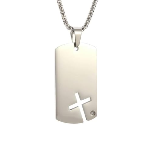 Caiduoduo Kreuz Dog Tag Halskette Edelstahl Hohlkreuz Anhänger für Männer Frauen Starker und mutiger christlicher Schmuck Amulett Geschenk von Caiduoduo