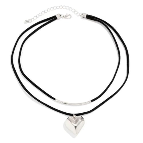 Caiduoduo Liebe Herz Anhänger Halskette Damen Zwei Schichten Schwarz Seil Kette Charm Choker Schmuck Party Hochzeit von Caiduoduo