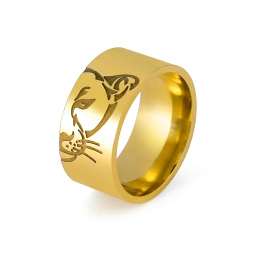 Caiduoduo Löwenkopf Ringe Männer Frauen Edelstahl Gold Finger Ringe Punk Tier Paar Ringe Schmuck von Caiduoduo