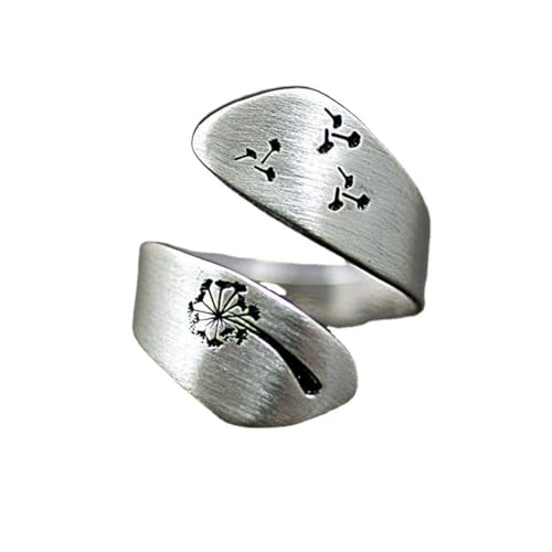 Caiduoduo Löwenzahnring für Frauen Bedruckte lässige Party Geschenk Offener Ring Verstellbarer Ring Edelstahlring Rock Ring Schmuck von Caiduoduo