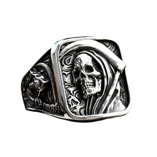 Caiduoduo Mann Ring Edelstahl Männer Ring Punk Hip Hop Sensenmann Totenkopf Ring von Caiduoduo