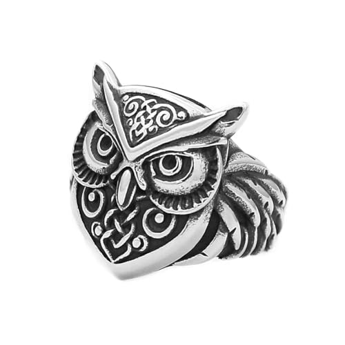 Caiduoduo Mode Nordic Vintage Eule Ring Für Männer Edelstahl Wikinger Keltischer Knoten Ring Tier Amulett Schmuck von Caiduoduo