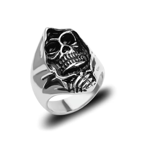 Caiduoduo Mode Punk Sensenmann Ring Für Männer Edelstahl Gothic Schädel Vintage Ring Biker Einzigartiges Amulett Schmuck Geschenk von Caiduoduo