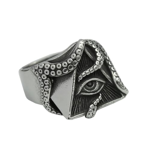 Caiduoduo Mode Vintage All Seeing Eye Ring für Männer Einzigartige Edelstahl Punk Oktopus Tentakel Ring Biker Schmuck von Caiduoduo