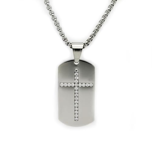 Caiduoduo Modische Edelstahl Mini Paving Dog Tag Kreuz Anhänger Halskette Charme Herren Casual Party Schmuck Zubehör von Caiduoduo