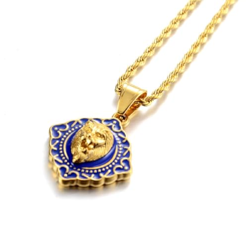 Caiduoduo Modische personalisierte Löwenkopf Tier Medaille Anhänger Halskette für Männer und Frauen Mode Abend Schmuck Geschenke von Caiduoduo
