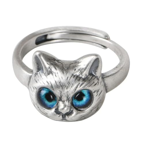 Caiduoduo Niedliche blaue Auge Katze Tier Ringe für Frauen Mädchen Mode Silber Farbe Eule Öffnung Verstellbarer Ring Gothic SchmuckGeschenk von Caiduoduo