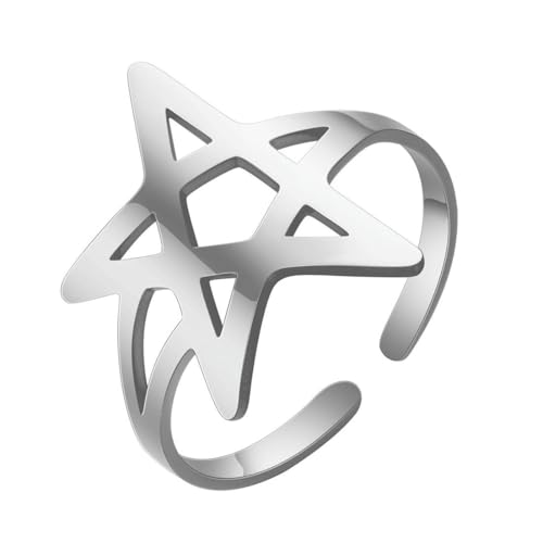 Caiduoduo Nische Edelstahl durchbrochenes Pentagramm offener Ring Paar Ring von Caiduoduo