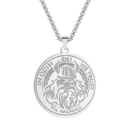 Caiduoduo Norse Oidn Herren Edelstahl Medaille Halskette Nordische Rune Amulett Anhänger Retro Punk Schmuck von Caiduoduo