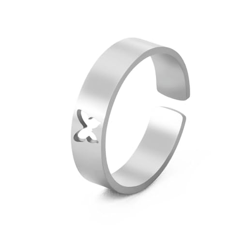 Caiduoduo Ornament hohler Schmetterling Offener Ring Persönlichkeit Paar Edelstahl Ring von Caiduoduo