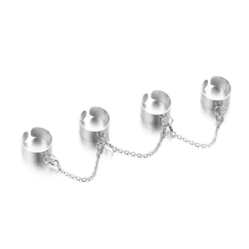 Caiduoduo Punk Geometrische Silberfarbene Kette Handgelenkringe für Frauen Männer Charm Hip Hop Kette Offene Ringe Set Paar Modeschmuck von Caiduoduo