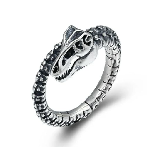 Caiduoduo Punk Retro Kreativer Dinosaurier-Skelett-Ring Personalisierter Thai-Silber-Paar-offener Ring von Caiduoduo