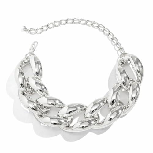 Caiduoduo Punk Silber Farbe CCB Schnalle Kurze Halskette für Frauen Männer Übertriebene Dicke Metall Kubanische Kette Kragen Choker Halskette von Caiduoduo