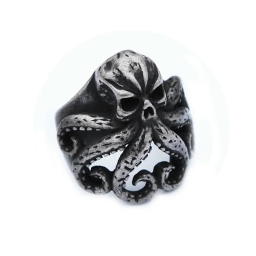 Caiduoduo Punk Vintage Cthulhu Ring Unikat Edelstahl Gothic Totenkopf Oktopus Ring Männer Biker Tierschmuck Geschenk von Caiduoduo