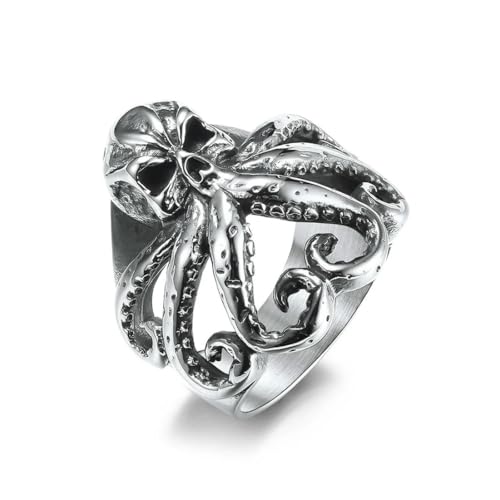 Caiduoduo Punk Vintage Cthulhu Ring Unikat Edelstahl Gothic Totenkopf Oktopus Ring Männer Biker Tierschmuck Geschenk von Caiduoduo
