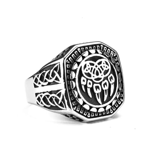 Caiduoduo Punk Vintage Wikinger Bär Tatze Ring Edelstahl Nordic Celtic Knoten Ring Männer Mode Tier Amulett Schmuck von Caiduoduo