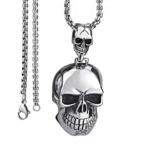 Caiduoduo Retro Gothic Glänzender Geist Doppelschädel Anhänger Halskette für Männer Punk Street Party Schmuck Geschenk von Caiduoduo