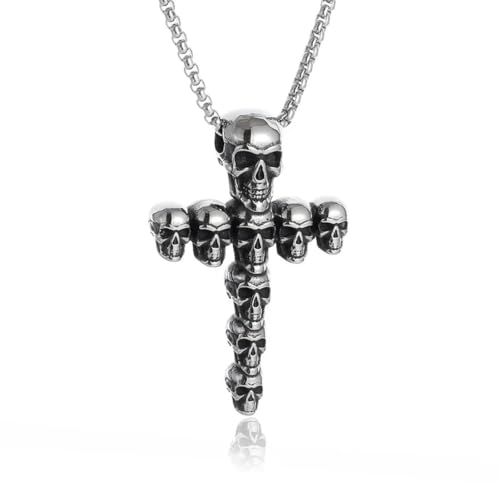 Caiduoduo Retro Gothic Kreuz Schädel Anhänger Halskette für Männer Personalisierter Radfahren Punk Exorzist Amulett Schmuck von Caiduoduo