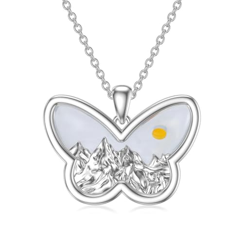 Caiduoduo Schmuck minimalistische Halskette Glaube Schmetterling geformt Berg Senfkorn Edelstahl Halskette von Caiduoduo