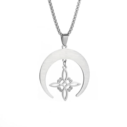 Caiduoduo Schöne Edelstahl Anhänger Hexenknoten Mond Symbol Anhänger Halskette für Frauen Männer Lucky Celtic Knot Amulett Schmuck Geschenk von Caiduoduo