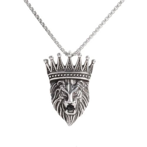 Caiduoduo Stainless Steel Delicate Crown Lion Head Pendant Necklace for Men Women Punk Hip Hop Party Animal Amulets Jewelry Gifts von Caiduoduo