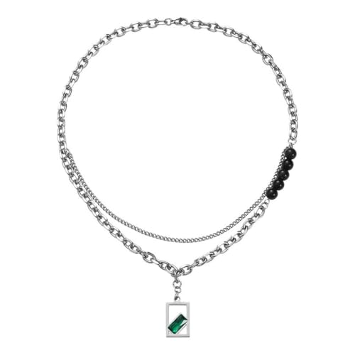 Caiduoduo Titan Stahl Smaragd Hip Hop Halskette Herren Nische Mode Doppel Quadrat Anhänger von Caiduoduo