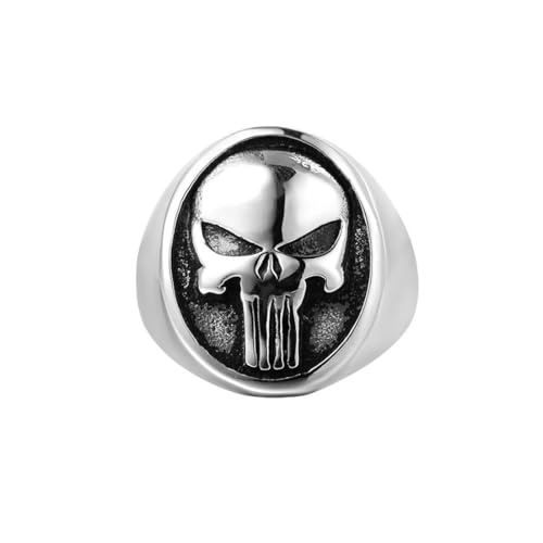 Caiduoduo Vintage Einfache Punisher Ringe Für Männer Punk Hip Hop Edelstahl Gothic Schädel Ring Biker Modeschmuck von Caiduoduo