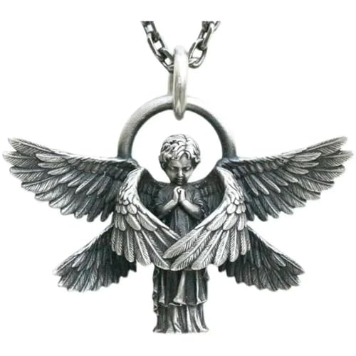 Caiduoduo Vintage Engel Anhänger Halskette Handgemachte Seraphim Gebet Anhänger Lange Kette Halskette Männer Frauen Schmuck Geschenk von Caiduoduo