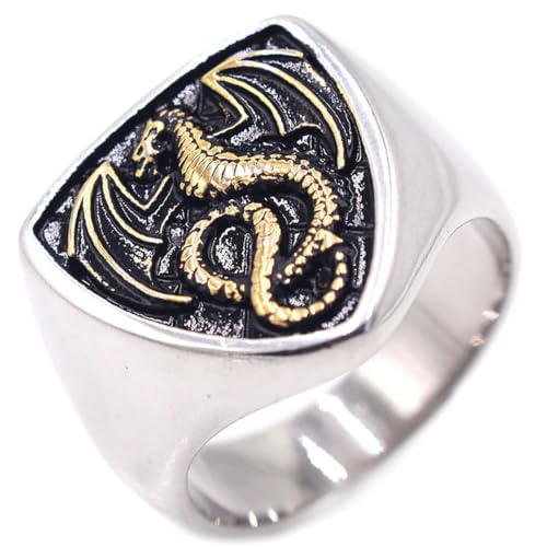 Caiduoduo Vintage Flying Dragon Ring Nordic Viking Edelstahl Drachenringe Für Herren Frauen Punk Biker Schmuck Amulett Geschenk von Caiduoduo