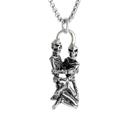 Caiduoduo Vintage Goth Hug Schädel Skelett Anhänger Halskette für Männer Frauen Punk Statement Schmuck für zeitlose Liebhaber Schmuck von Caiduoduo