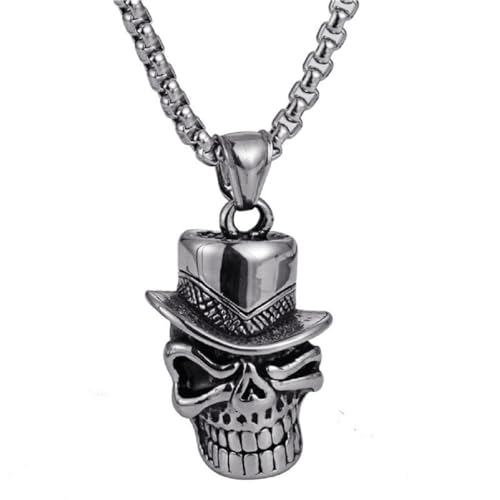 Caiduoduo Vintage Gothic Western Cowboyhut Schädel Charme Edelstahl Halskette für Männer Frauen Punk Schmuck von Caiduoduo