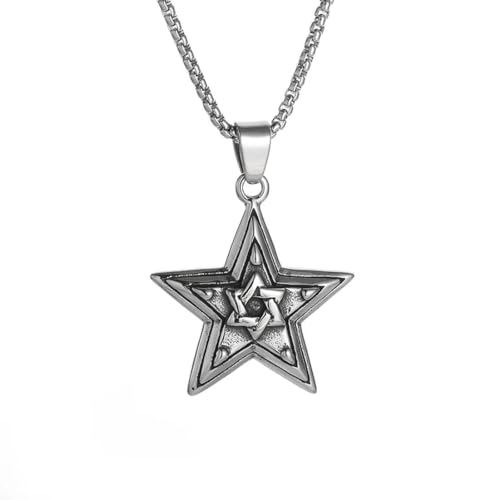 Caiduoduo Vintage Jüdischer Davidstern Halskette Herren Religiös Salomo Kabbala Hexerei Pentagramm Amulett Schmuck von Caiduoduo