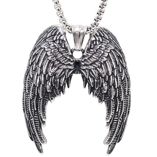 Caiduoduo Vintage Männer Halskette Mann Kette Hip Hop Punk dreidimensionaler Engelsflügel Anhänger von Caiduoduo