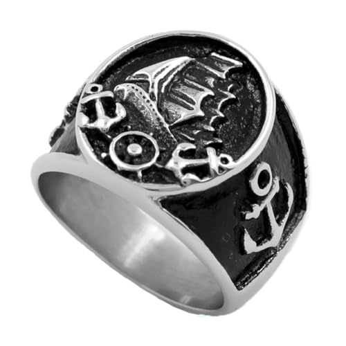 Caiduoduo Vintage Nordic Schiff Ring Edelstahl Wikinger Anker Ringe Für Männer Biker Mode Amulett Punk Schmuck von Caiduoduo