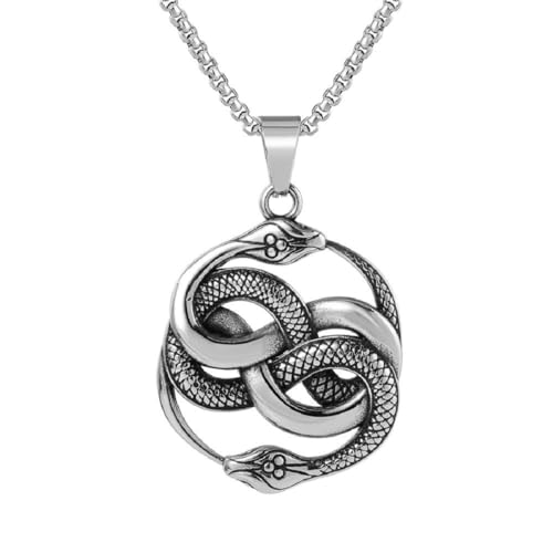 Caiduoduo Vintage Punk Doppel Ouroboros Anhänger Gothic Tier Viper Halskette für Männer Frauen Statement Rave Party Schmuck von Caiduoduo