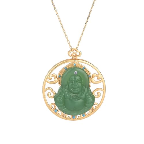 Caiduoduo Vintage Schlüsselbein Kette eingelegte Imitation Jade Maitreya Buddhaanhänger Halskette von Caiduoduo