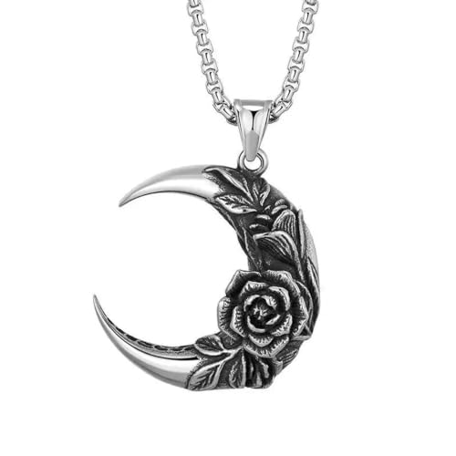 Caiduoduo Vintage Special Metal Rose Moon Pendant Chain Necklace Men's Women's Personality Rock Party Ball Punk Jewelry von Caiduoduo
