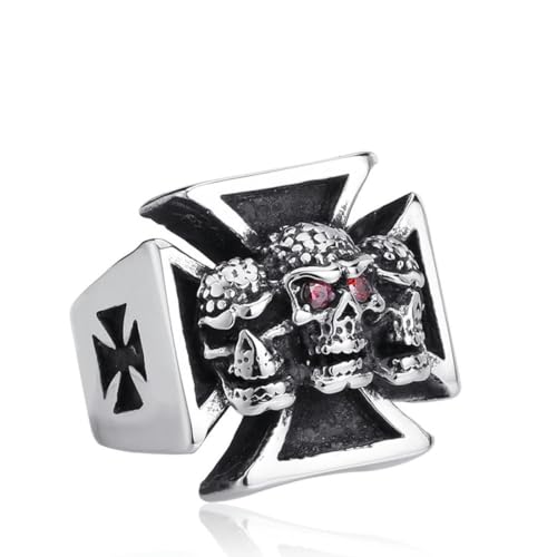 Caiduoduo Vintage Statement Schmuck Herren Ring Edelstahl Ring mit Diamant Totenkopf von Caiduoduo