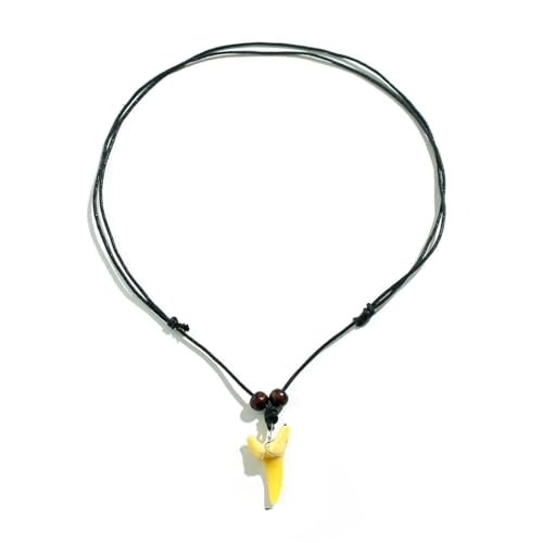 Caiduoduo Vintage White Tooth Anhänger Halskette für Männer Einfache Holz Perlen Wachs Faden Verstellbare Choker Halskette Surfer Schmuck Geschenk von Caiduoduo