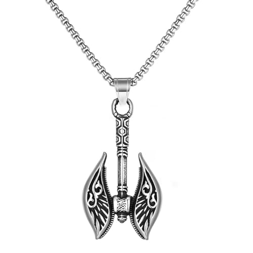 Caiduoduo Wikinger Doppelaxt Anhänger Halskette Geeignet für Männer und Frauen Personalisierter Retro Anhänger Amulett Nordic Norwegian Schmuck Geschenk von Caiduoduo