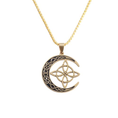 Caiduoduo Zarte Edelstahl Hexenknoten keltische Dreifaltigkeit Anhänger Irish Moon Halskette für Frauen Charme Hexerei Amulett Schmuck Geschenk von Caiduoduo