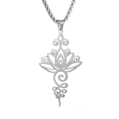 Caiduoduo Zarte Lotus Symbol Anhänger Halskette Alter Hindu Yoga Buddhistisches Geschenk Einzigartiger Geometrischer Edelstahl Schmuck für Frauen Mädchen von Caiduoduo