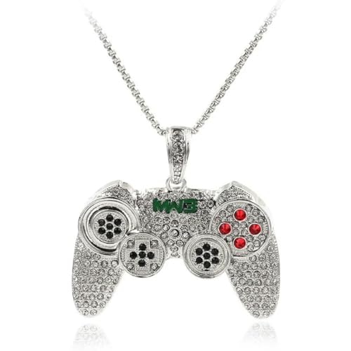 Caiduoduo Zarte glänzende Zirkon Intarsien Gamepad Anhänger Halskette für Männer Frauen Hip Hop Rock Party Spiel Schmuck Geschenke von Caiduoduo