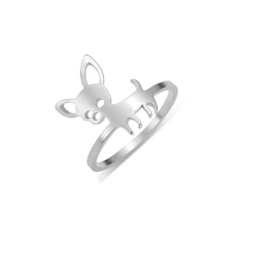 Chihuahua Welpen Ringe Männer Damen Edelstahl Hohlräume Hund Haustier Ringe Modeschmuck von Caiduoduo