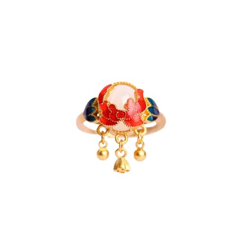 Damenringe Nischendesign Imitation Jade Cloisonné Emaille Perle Knospe Vintage Ring von Caiduoduo